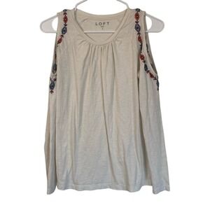 LOFT Womens‎ Small Cream Embroidered Flower Cold Shoulder Top Spring Casual Top